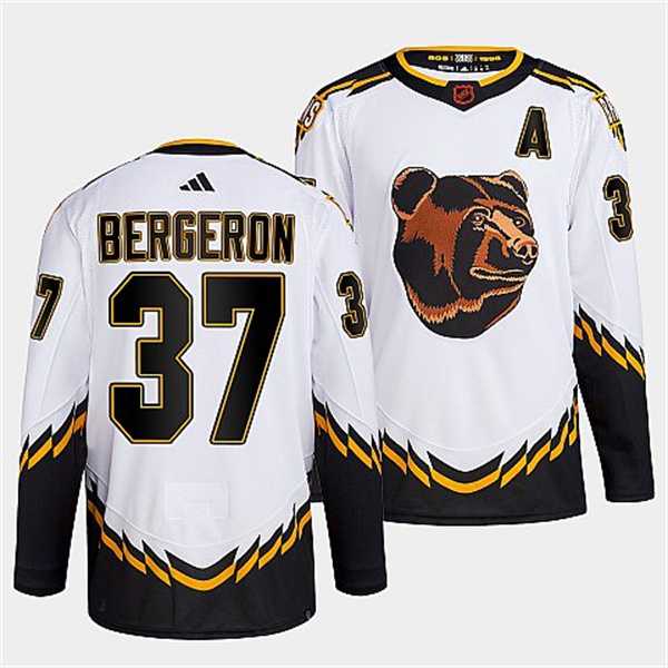 Men%27s Boston Bruins #37 Patrice Bergeron 2022 White Reverse Retro Stitched Jersey Dzhi->anaheim ducks->NHL Jersey